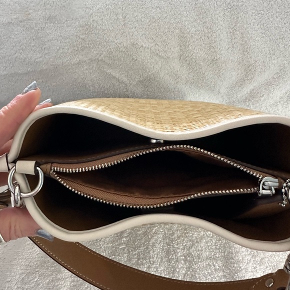 Coach Tan Woven Bag with Floral Embroidery - Picture 6 of 7